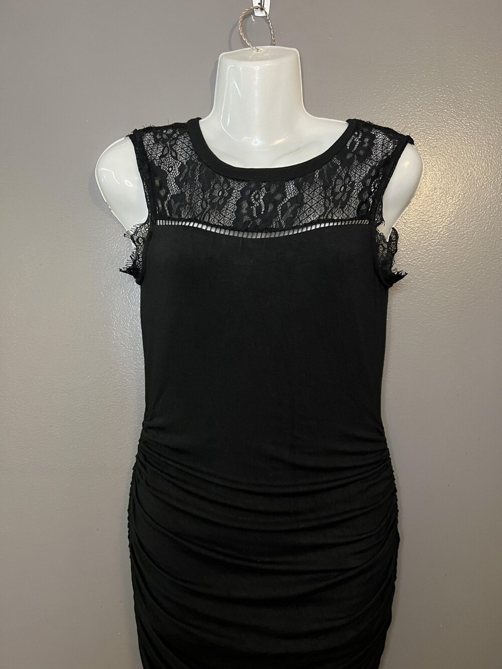 KUT From The Kloth Dress Womens 0 Black Lace Ruched Bodycon Midi Party Cocktail